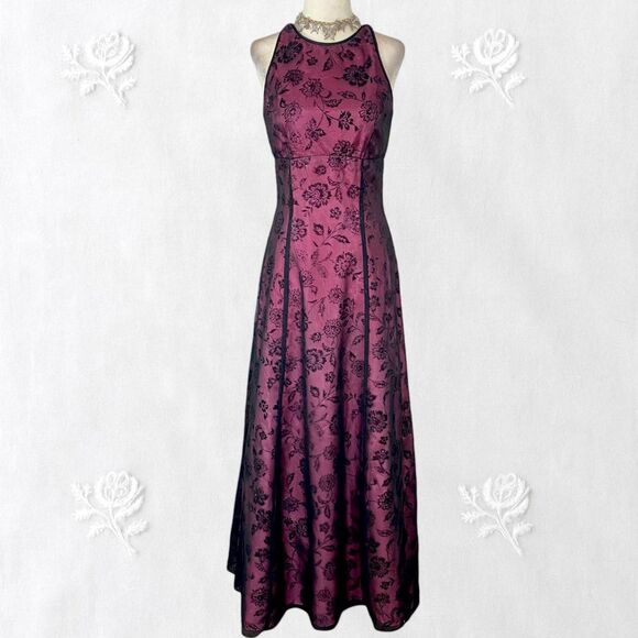 Morgan & Co. Dresses & Skirts - Early 2000's Whimsygoth Black Pink Purple Mesh Rose Crushed Velvet Prom Dress S